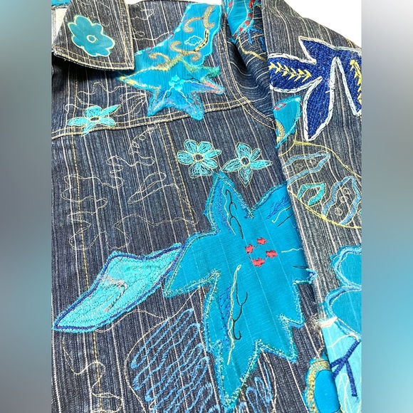 Vintage Chicos Floral Boho Denim Jacket Appliqué Design Size 2 (12 - 14) - Picture 5 of 6